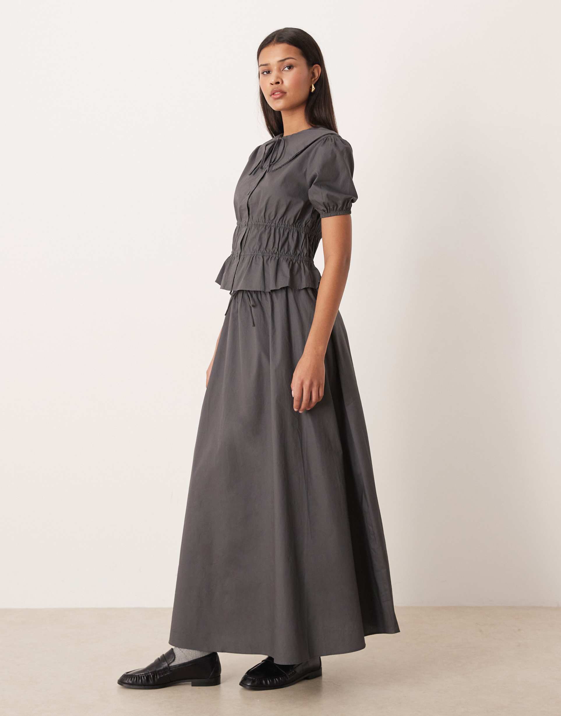 glamorous elastic waist maxi skirt in dark gray - part of a set