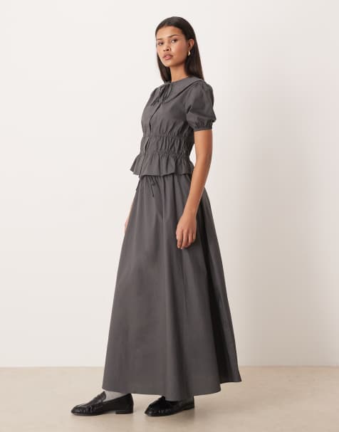Glamorous elastic waist maxi skirt in dark grey co-ord