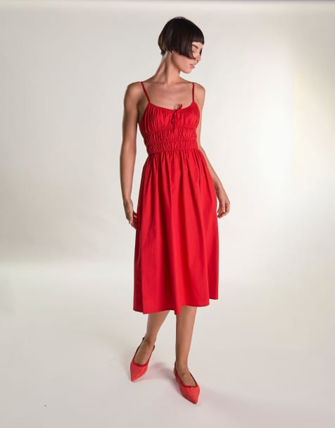 Glamorous Elastic waist midi dress in red