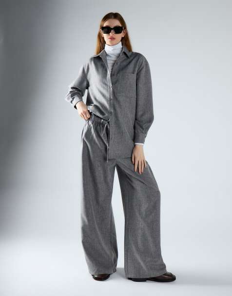 Glamorous Elastic waist wide leg trousers in mid grey - view 1