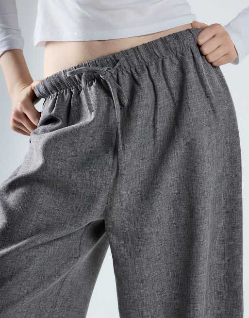 Glamorous Elastic waist wide leg trousers in mid grey, 4 of 4