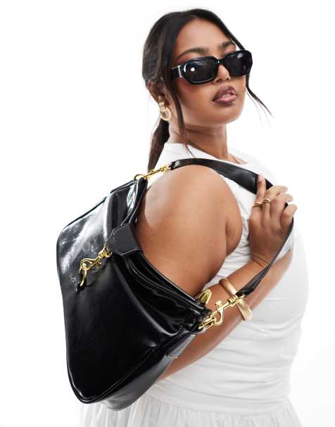 Glamorous – Elastische Schultertasche in Schwarz mit goldfarbener Schnalle - view 1