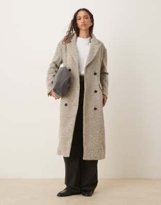 Glamorous - Eleganter Oversize-Mantel in Grau mit Fischgrätmuster