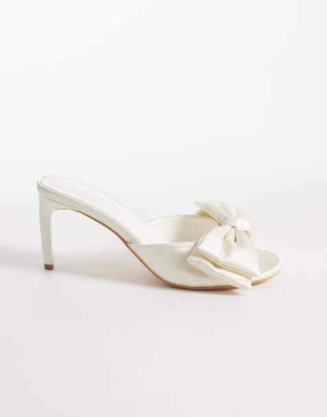 Glamorous - Elfenbensfarvede mule-sandaler i satin med sløjfe - view 1