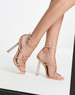  embellished strappy heeled sandals in beige 