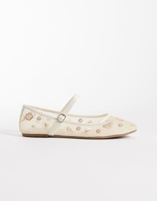 Glamorous Embroidered Mesh Ballet Flats In Animal Print