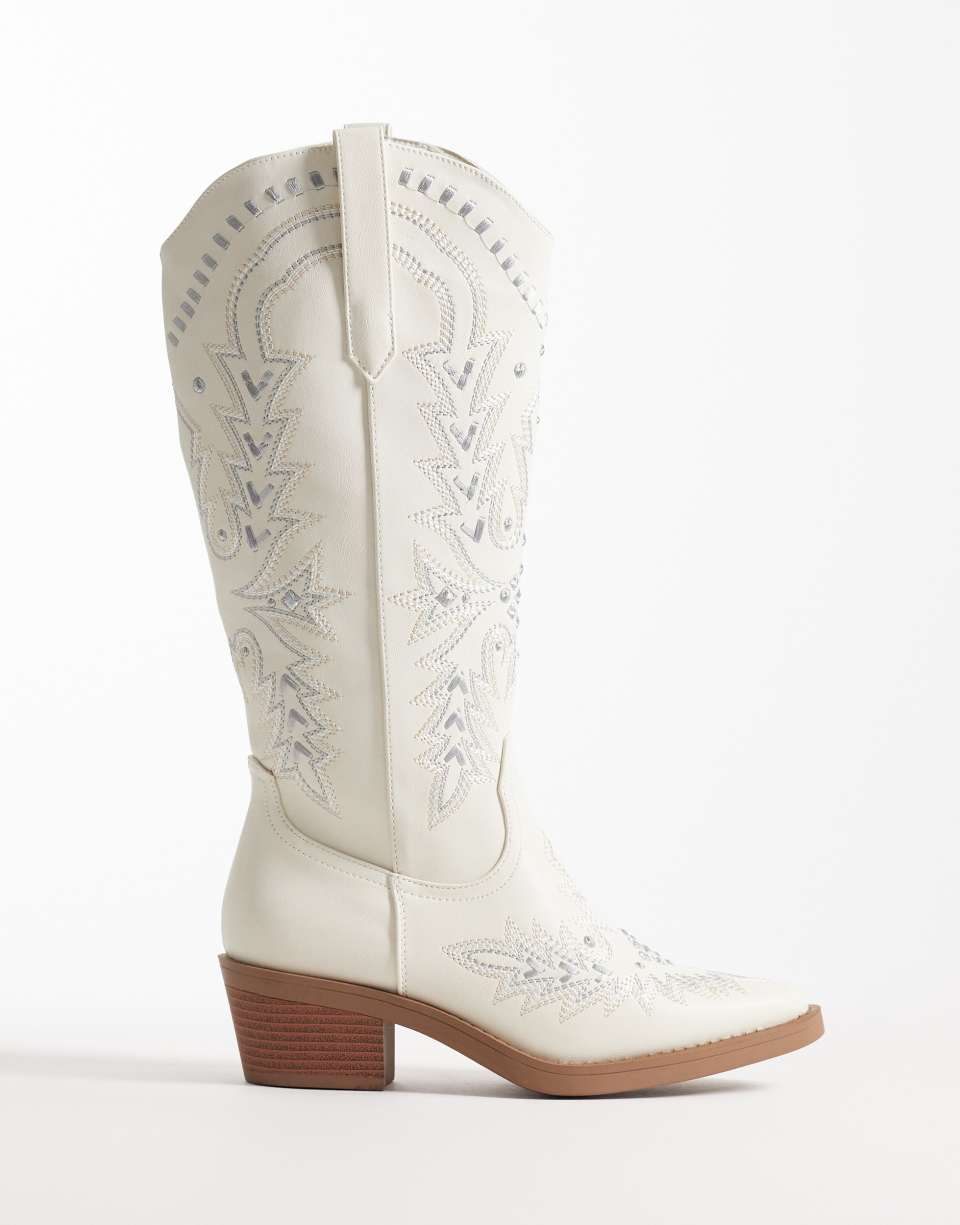 Embroidered western knee boots