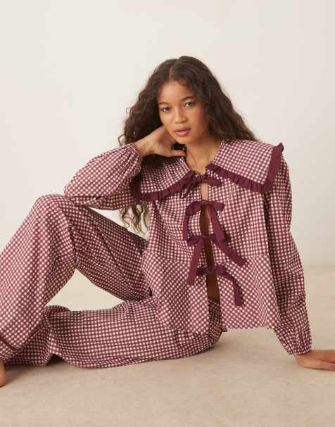 Glamorous - Ensemble de pyjama à carreaux - Bordeaux - view 1