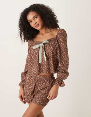 Glamorous - Ensemble de pyjama à petites fleurs - Marron