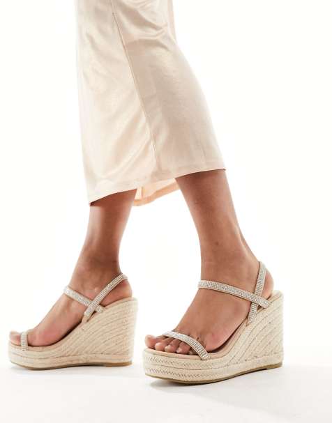 Glamorous espadilles wedge heeled sandals in silver diamante - view 1