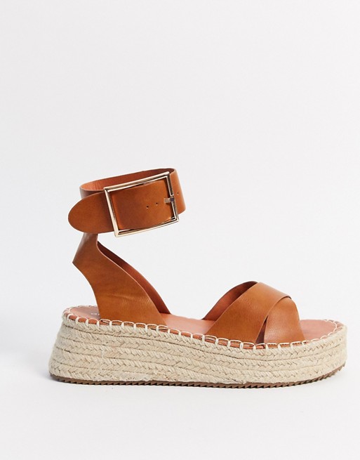 Glamorous espadrille platform sandal in tan
