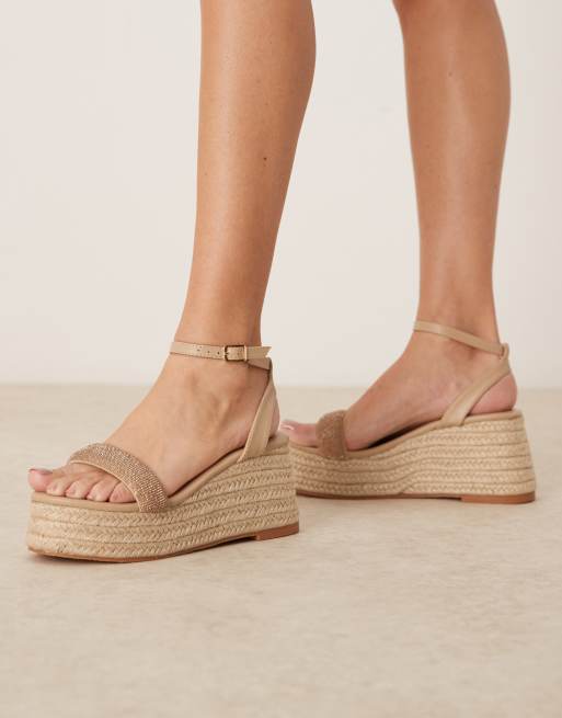 Glamorous Espadrille-sandalen met plateauzool met hak in gouden