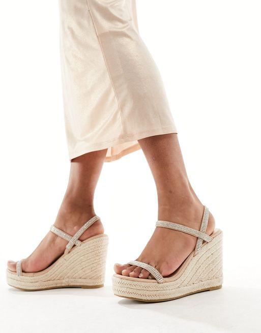 Glamorous - Espadrille-sandaler med kilehæl og sølvfarvede rhinsten