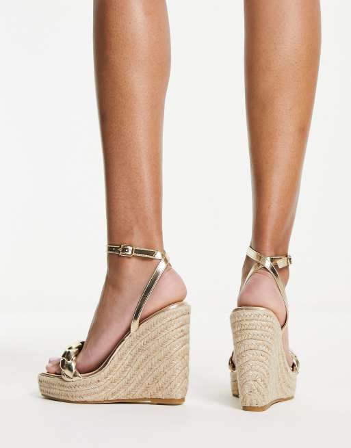 Gold Closed Toe Espadrille Wedge Heel Sandals