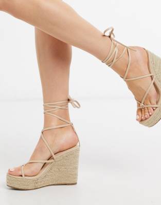 wedge sandals tie around ankle