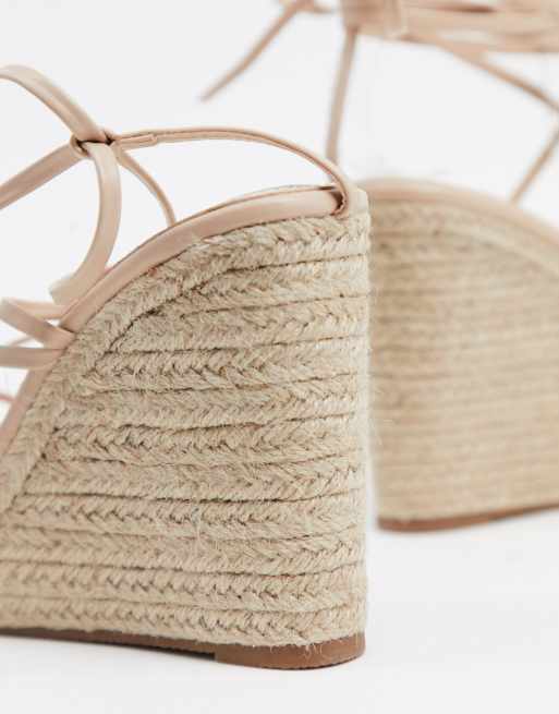 Glamorous espadrille wedge sandal with ankle tie in beige, 3 of 4