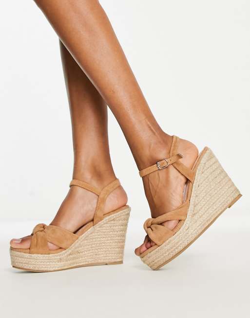 Glamorous Espadrille Wedge Sandals in Tan micro-Brown