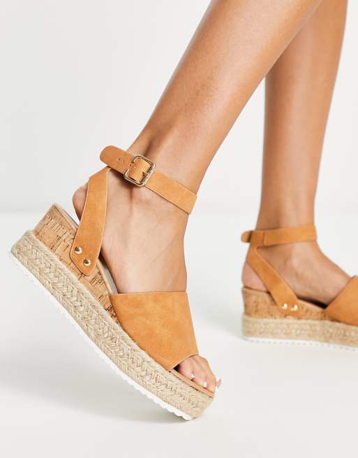 Glamorous Espadrille Wedge Sandals in Tan micro-Brown