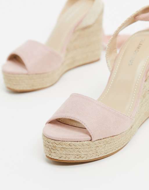 Glamorous espadrille wedge sandals with ankle tie in blush pink ASOS