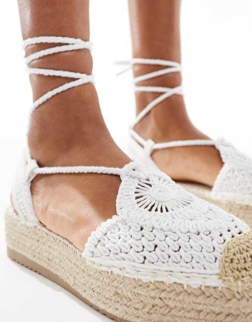 Glamorous - Espadrilles basse all'uncinetto color crema, 4 di 4