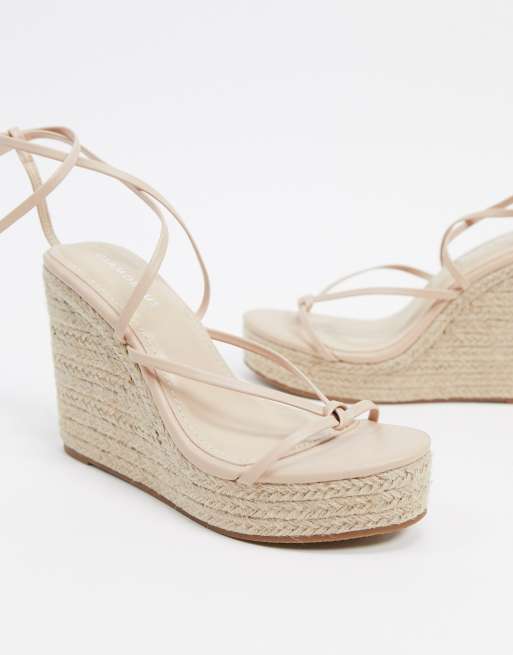 Glamorous - Espadrille's met sleehak en enkelband in beige, 4 van 4