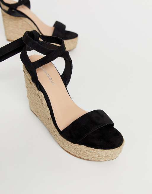 Glamorous - Espadrilles nere con zeppa e allacciatura alla caviglia, 4 di 4