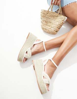 Glamorous Glamorous espadrilles platform heeled sandals in beige crochet-Neutral