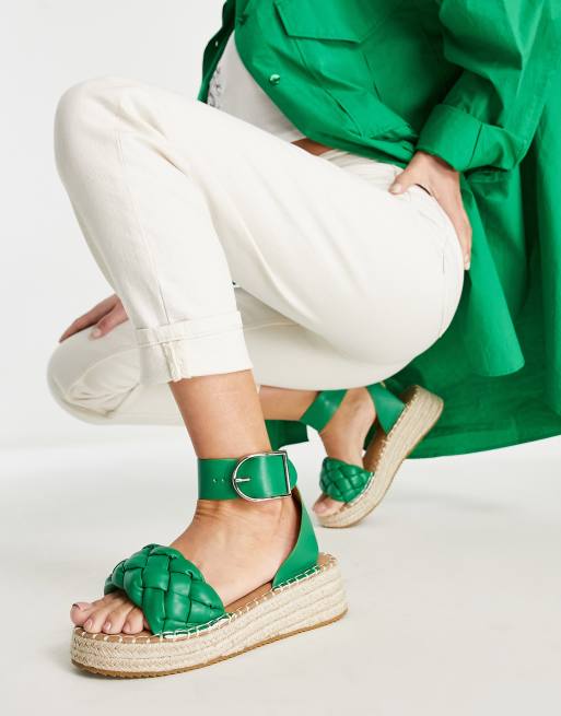 Glamorous – Espadrilles-Sandalen in Grün mit Plateausohle und Flechtdesign