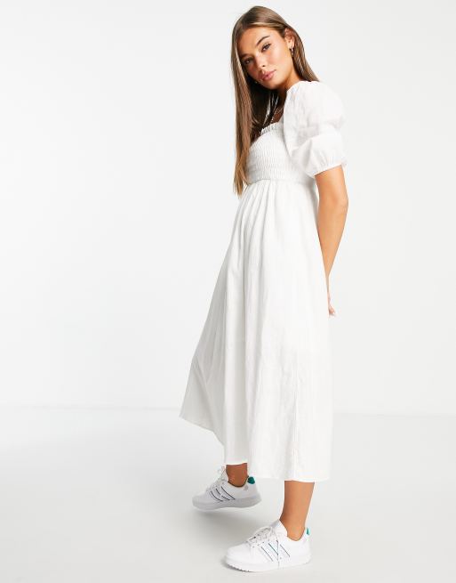 Glamorous - Essential - Robe mi-longue à corsage froncé - Blanc