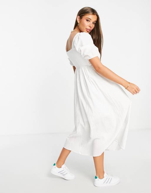 Glamorous essential white midi dress with shirred bodice ASOS