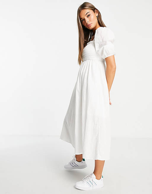 Glamorous - Essentials - Midi jurk met aangerimpeld lijfje in wit