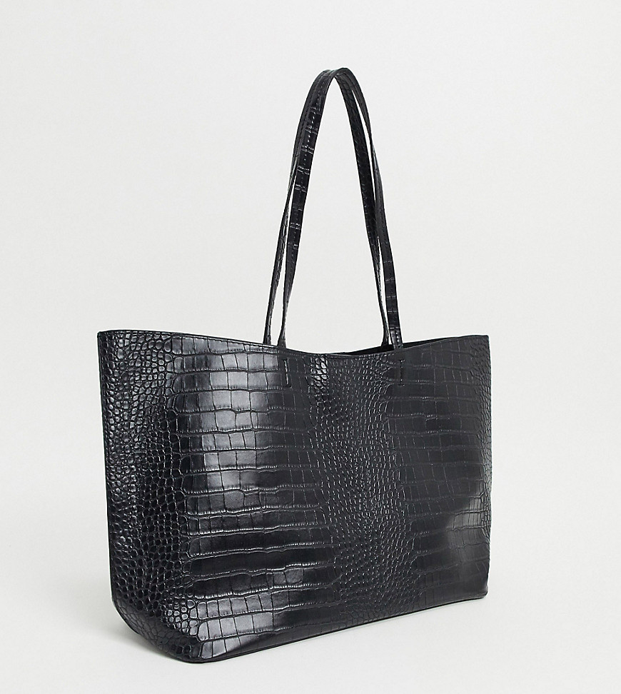 Glamorous - Exclusief - Oversized tote in zwart met krokodillenleer effect en verwijderbare binnenzak