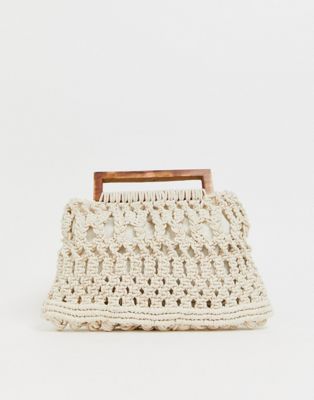 Glamorous - Exclusieve gehaakte tas met houten hengsels-Crème