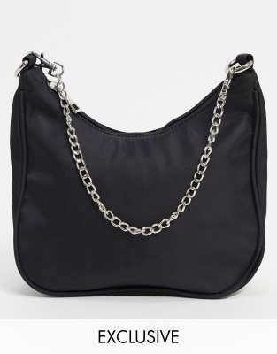 black shoulder bag with chain strap