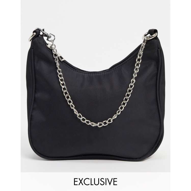 Glamorous Exclusive 90s shoulder bag in black nylon with chain