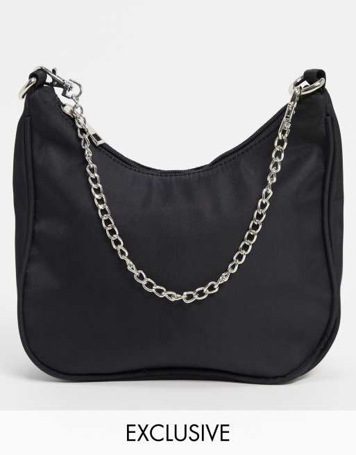 ASOS DESIGN curved 90s shoulder bag with chain strap in black