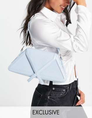 Glamorous Exclusive angular shoulder bag in pale blue croc