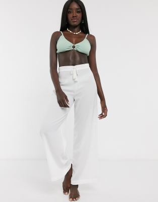 white high waisted beach pants