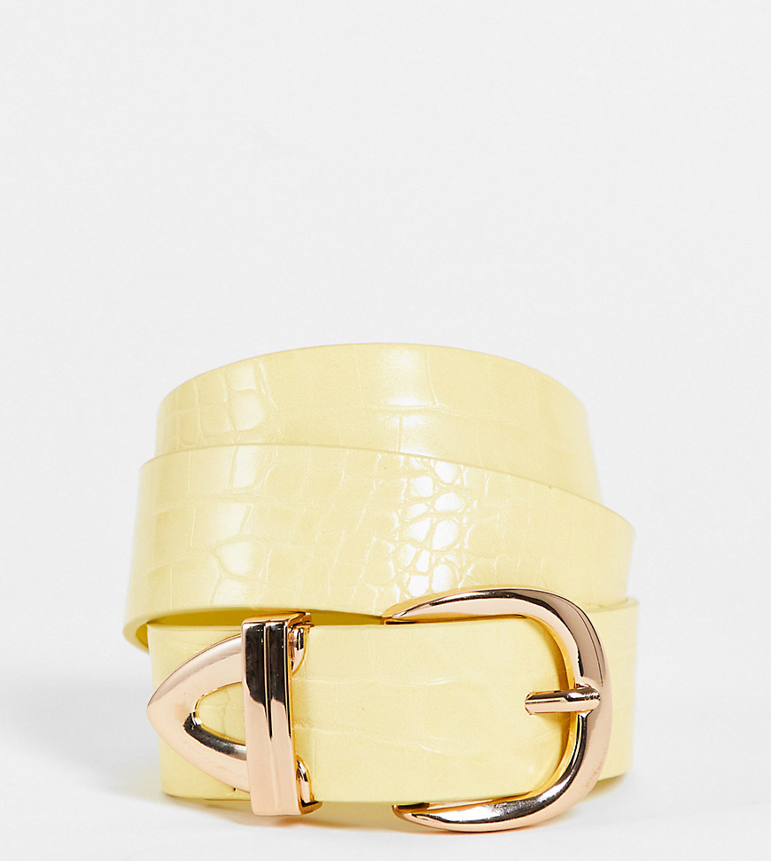 Glamorous Curve Exclusive Belt In Butter Croc With Gold Tipping-yellow