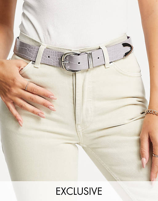 Glamorous Exclusive belt in lilac croc with silver tip