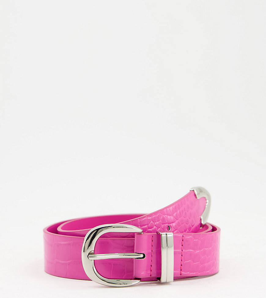 Glamorous Exclusive belt in pink croc with silver tipping