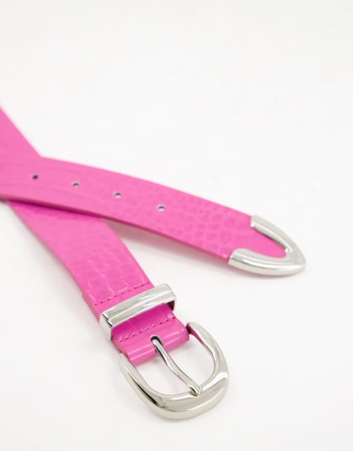 Glamorous Exclusive belt in pink croc with silver tipping | ASOS display picture 2
