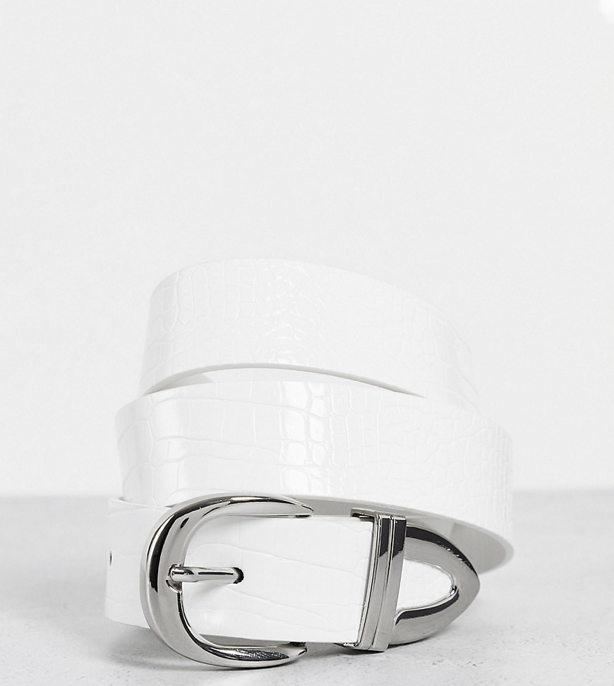 Glamorous Exclusive belt in white croc with silver tipping