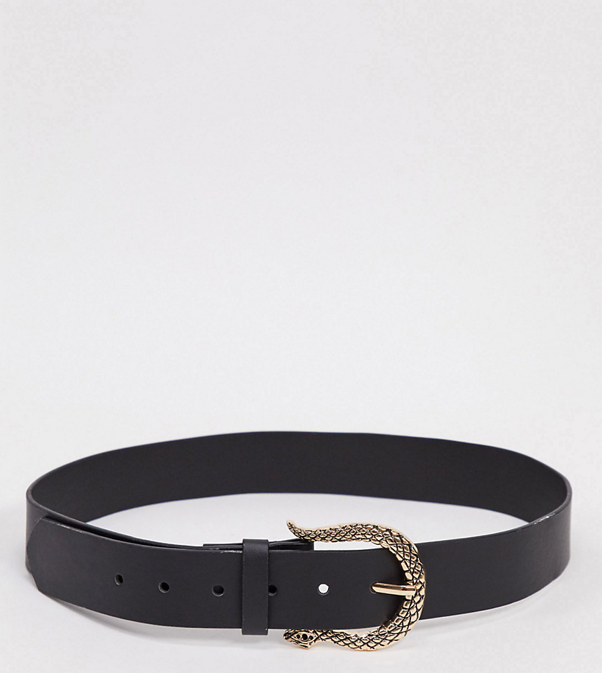 Glamorous Exclusive Belt With Curved Snake Buckle In Black
