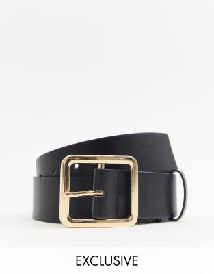 Glamorous Exclusive black waist and hip jeans belt with gold square buckle - ASOS Price Checker