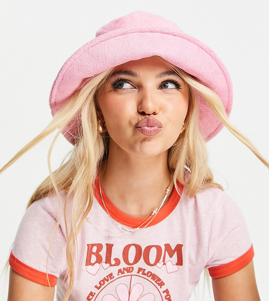 Glamorous Exclusive bucket hat in pink terry