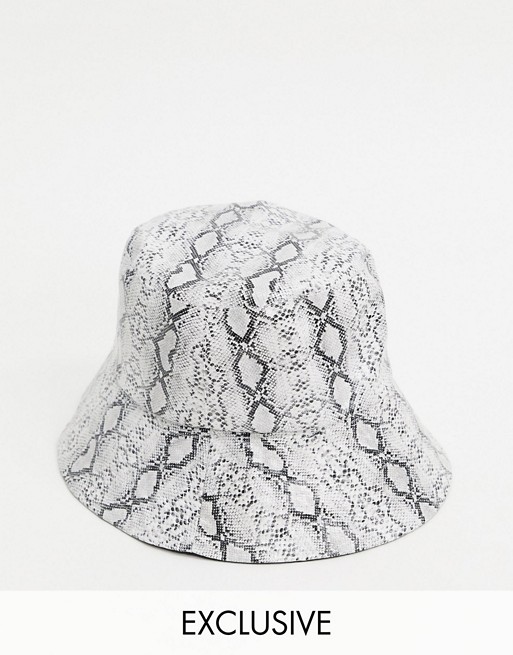 Glamorous Exclusive bucket hat in reversible snake print with wide brim