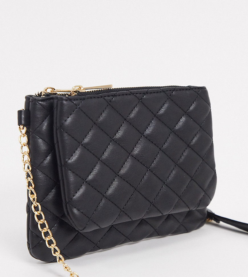 Glamorous Exclusive Cross Body Bag With Double Compartments In Black With Chain Handle