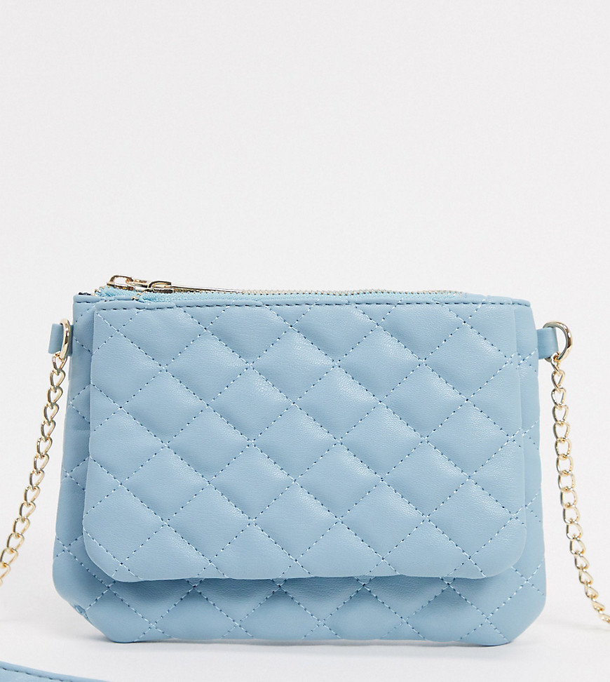 Glamorous Exclusive Cross Body Bag With Double Compartments In Blue With Chain Handle