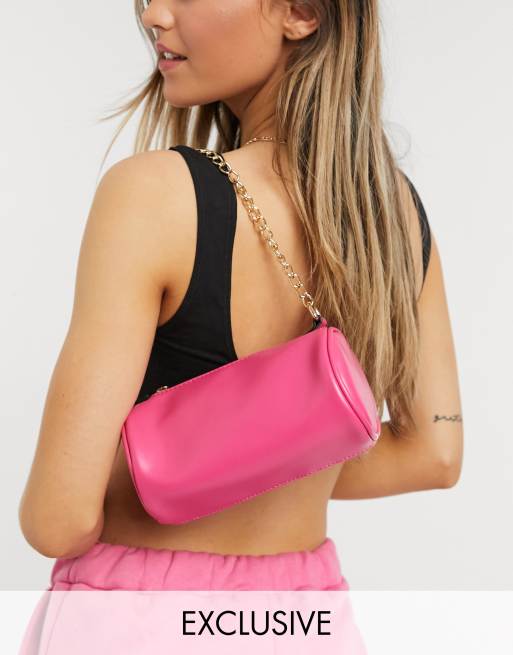 ASOS DESIGN shoulder bag with crystal strapping detail in pink